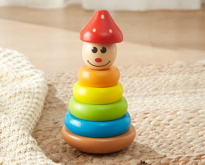 Wooden Animal Rainbow Stacking Tower & Wobble Toy