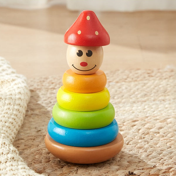 Wooden Animal Rainbow Stacking Tower & Wobble Toy