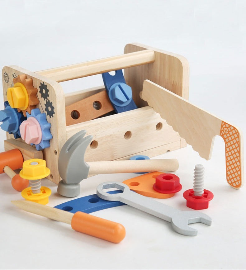 Kids Wooden Toolbox and Construction Toy