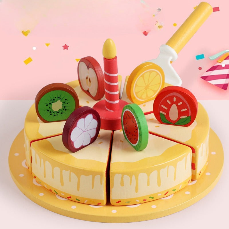 Wooden Fruit Birthday Cake 'Slice & Share' Play Set