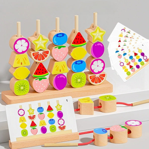 Montessori Wooden Pegging & Lacing Game