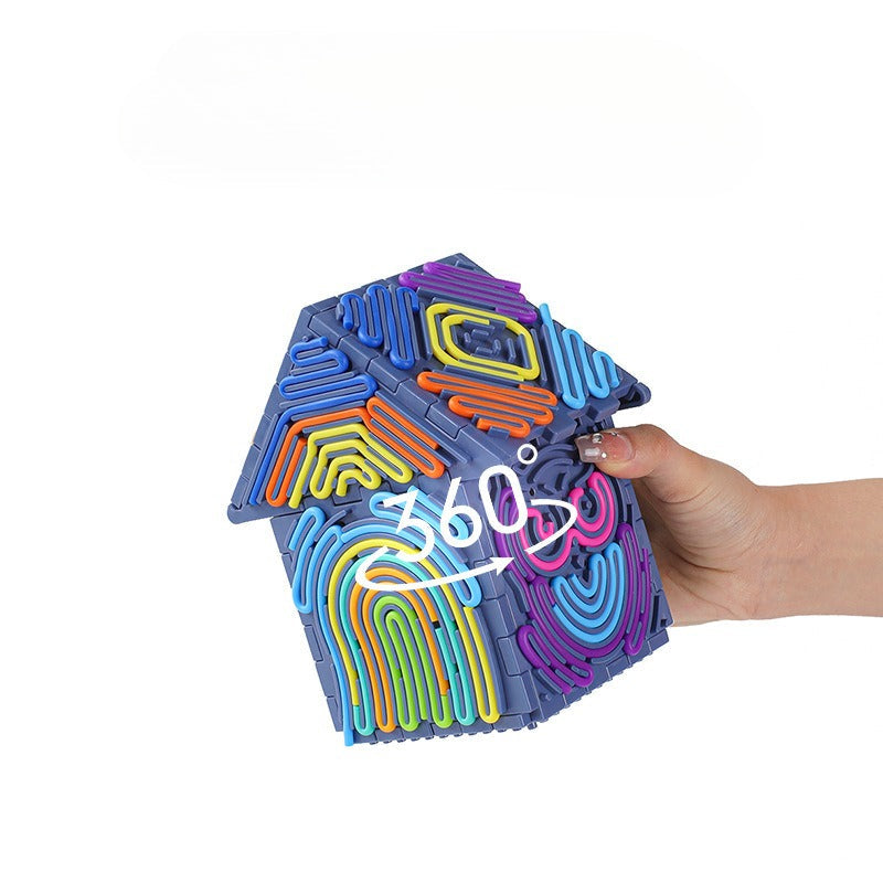 Colorful geometric object with '360' branding held by a hand on a white background