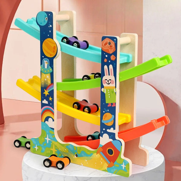 🏎️ The Wooden Rainbow Ramp Racer & Car Slider