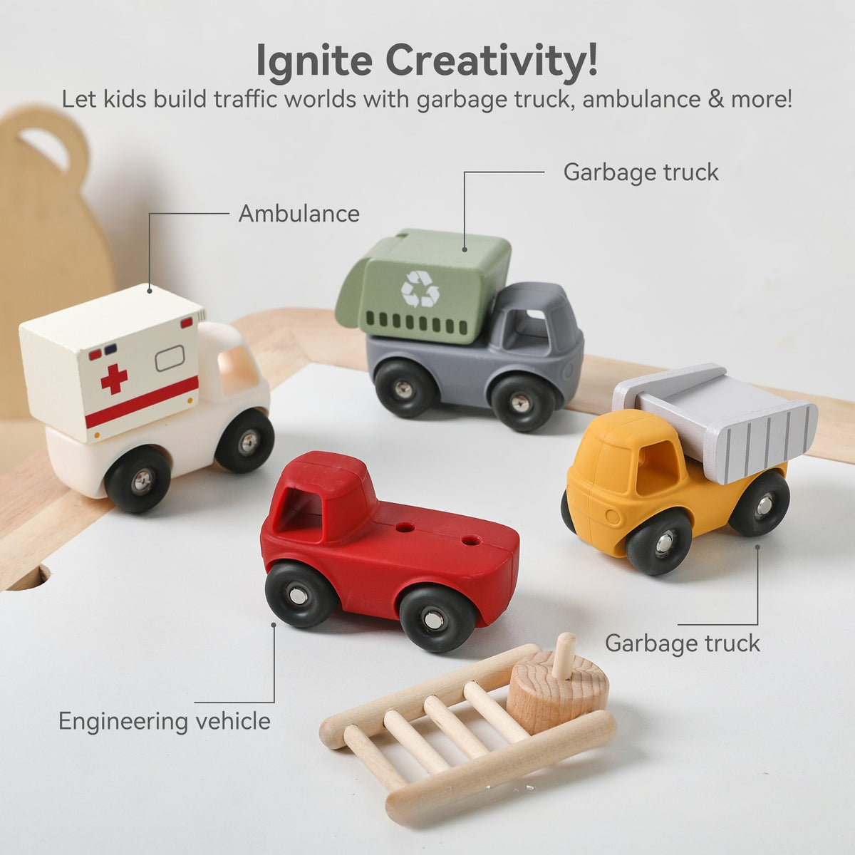 Silicone & Wood Convertible Vehicle Set