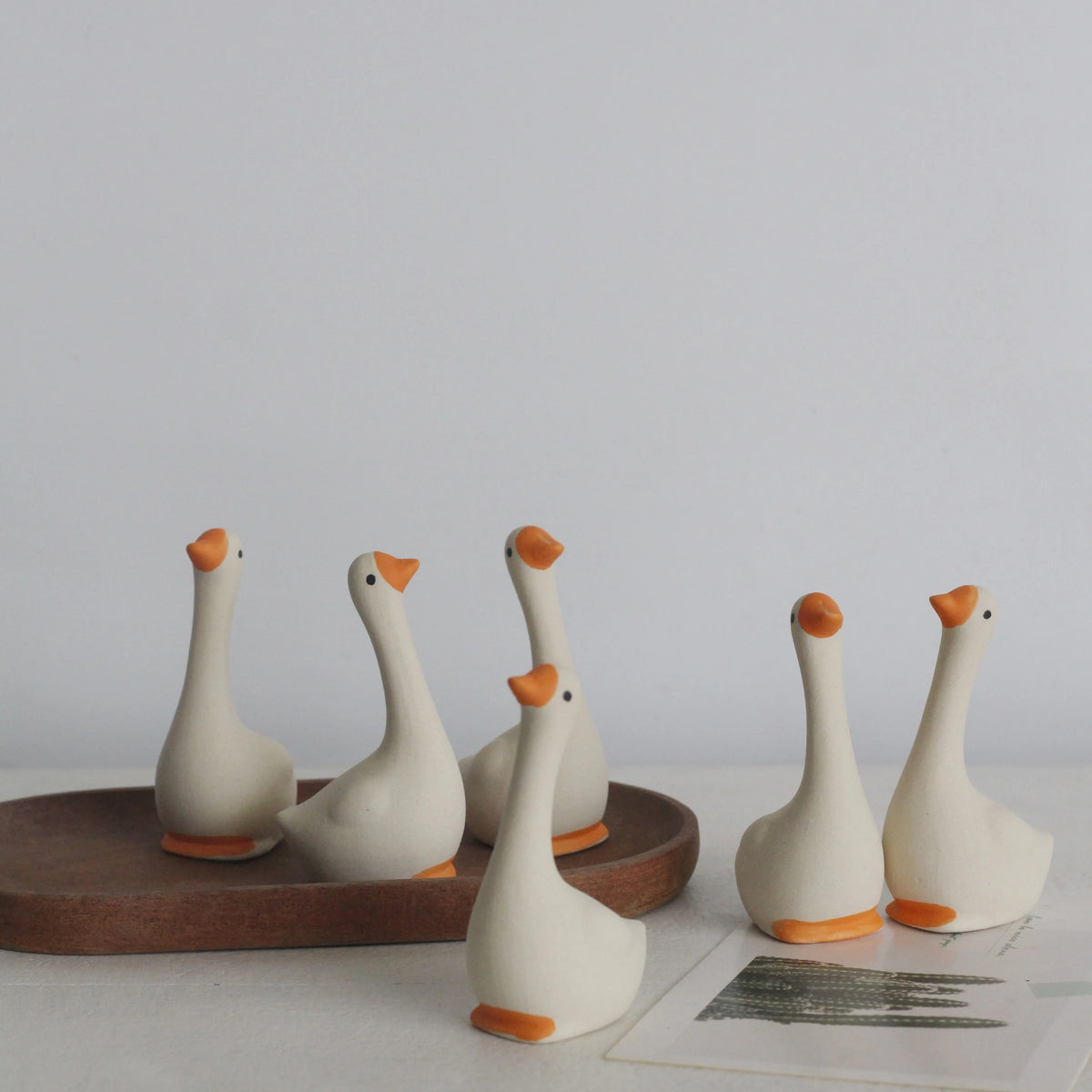 Miniature Hand-Painted Ceramic Goose Set