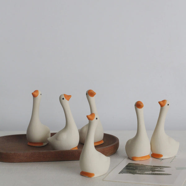Miniature Hand-Painted Ceramic Goose Set