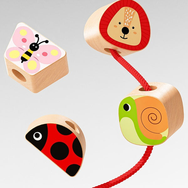 Montessori Wooden Pegging & Lacing Game