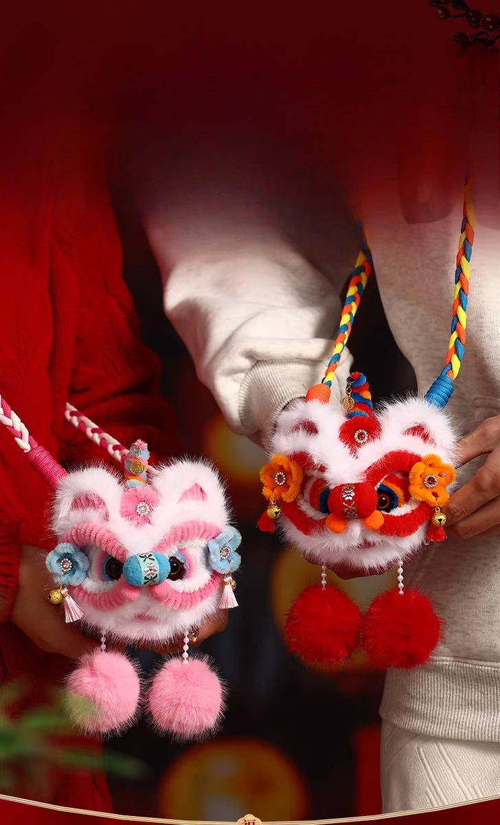 Festive Lion Dance Plush Crossbody Bag