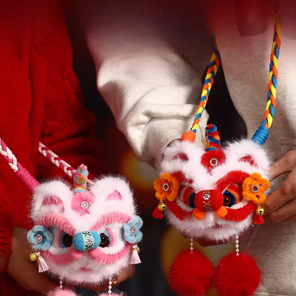 Festive Lion Dance Plush Crossbody Bag