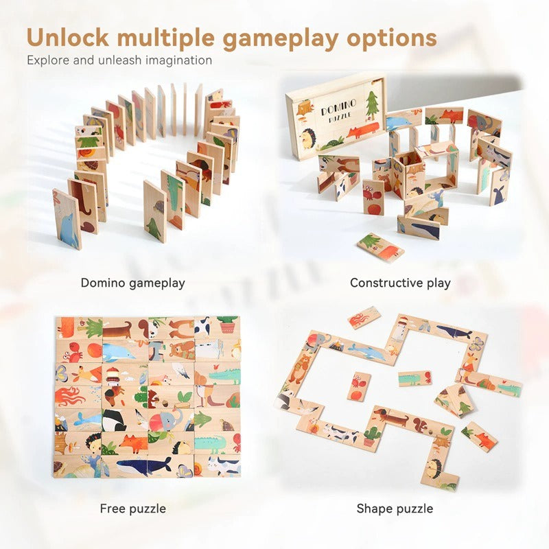 Wooden Animal Domino Puzzle Set