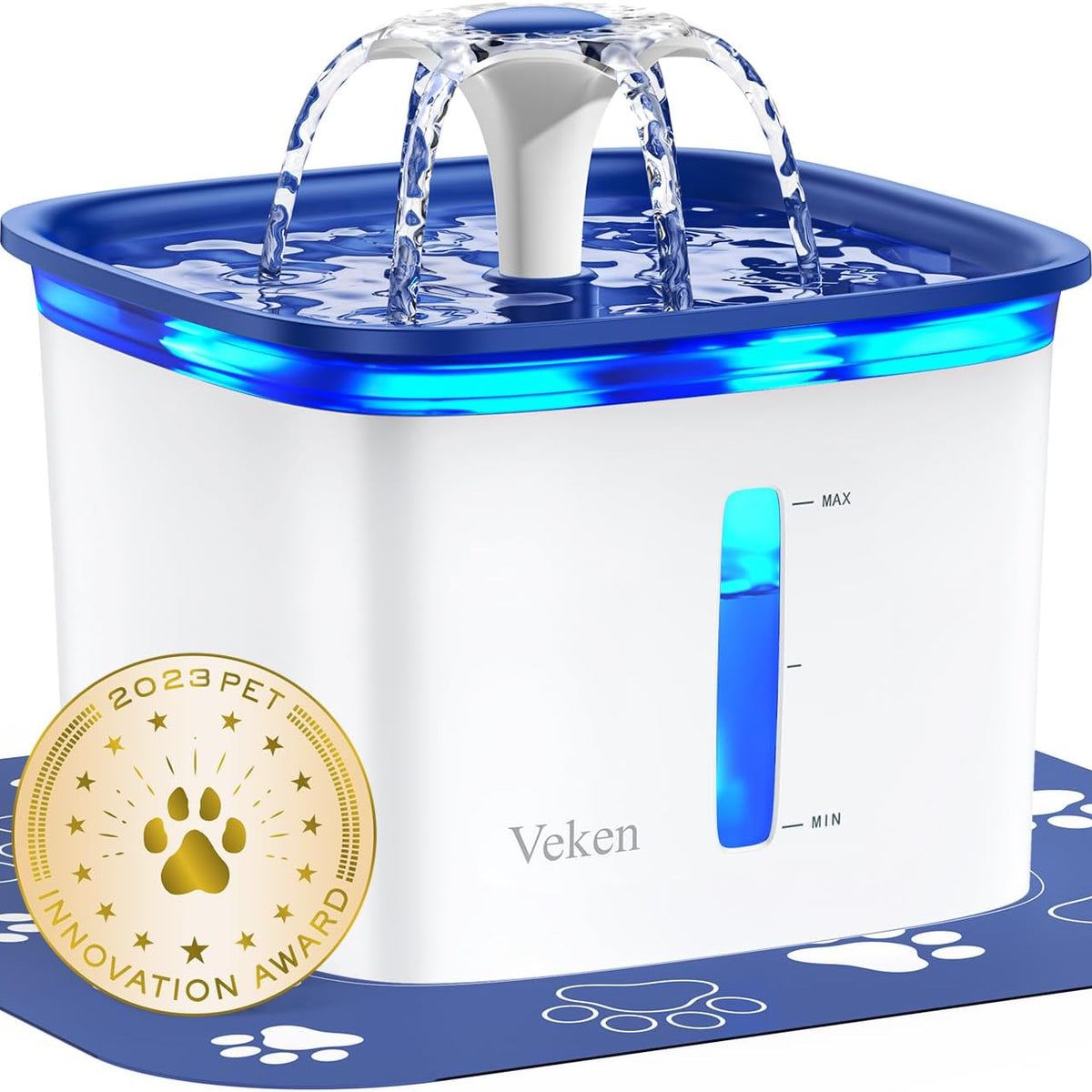 Veken 95oz/2.8L Pet Fountain, Automatic Cat Water Fountain Dog Water Dispenser with Replacement Filters for Cats, Dogs, Multiple Pets (Blue, Plastic)