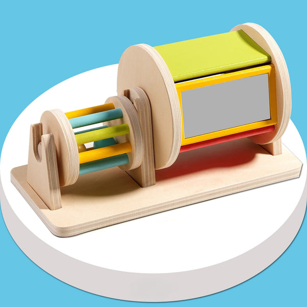 Wooden Montessori Rotating Sensory Drum with Safety Mirror