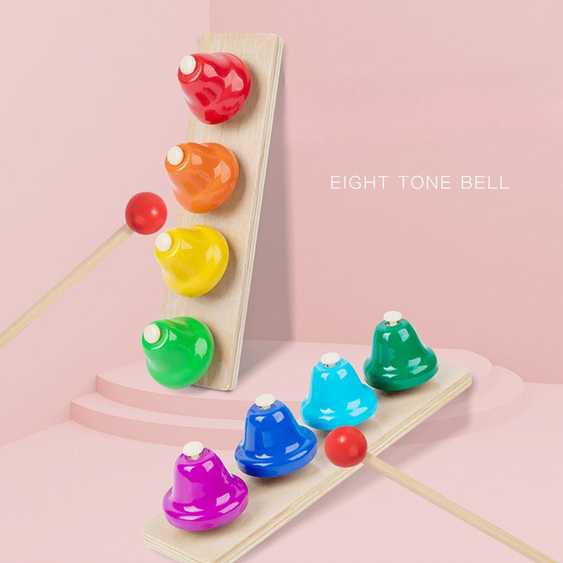 Rainbow Eight-Tone Musical Hand Bells with Wooden Mallets