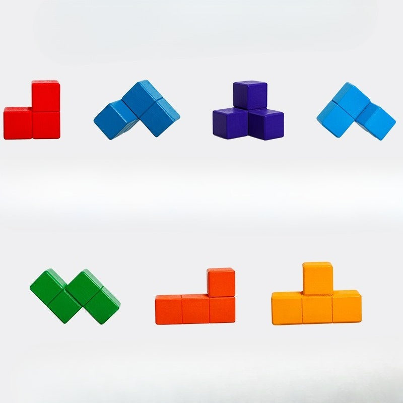 Colorful geometric block shapes on a white background