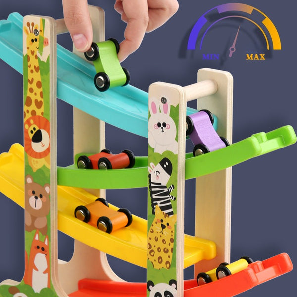 🏎️ The Wooden Rainbow Ramp Racer & Car Slider