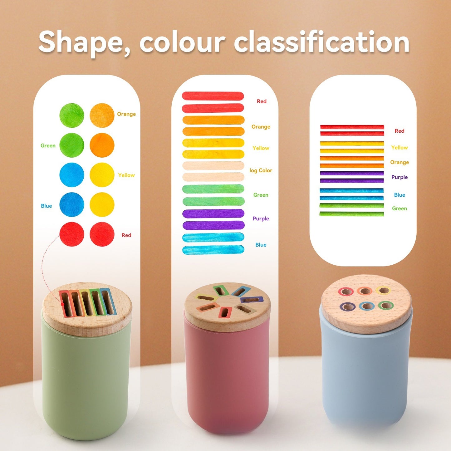 Silicone & Wood Color Sorting and Stacking Play Set