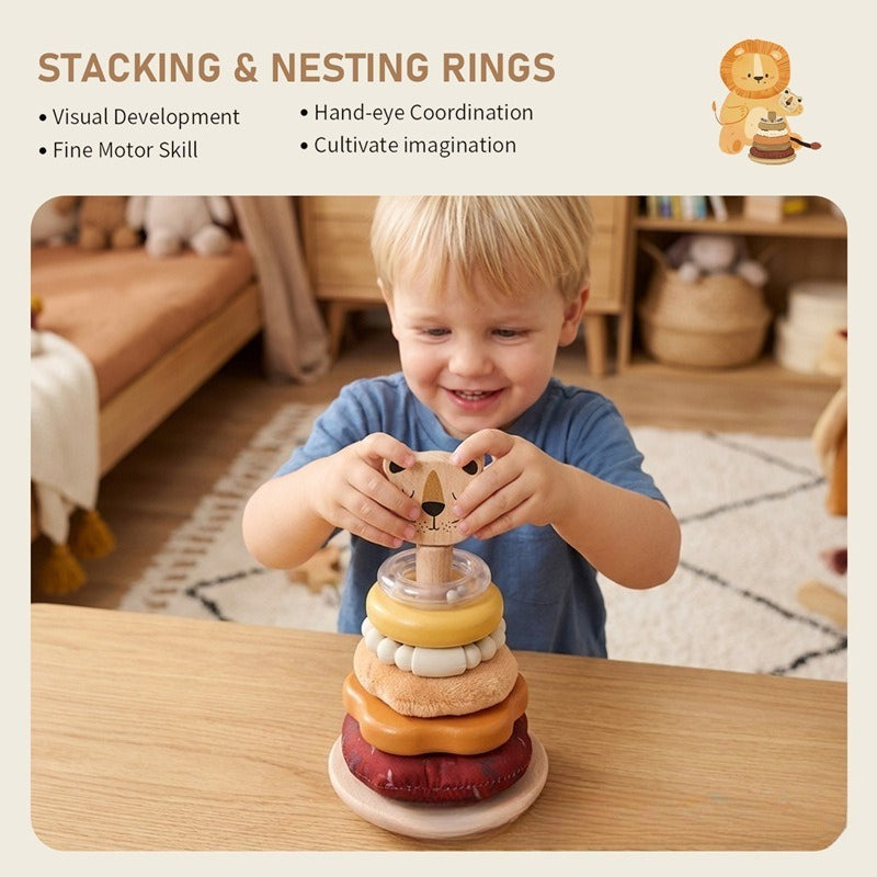 Wooden Lion Stacking Rings Developmental Toy