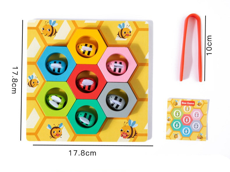 Colorful children's puzzle toy with dimensions and packaging displayed.
