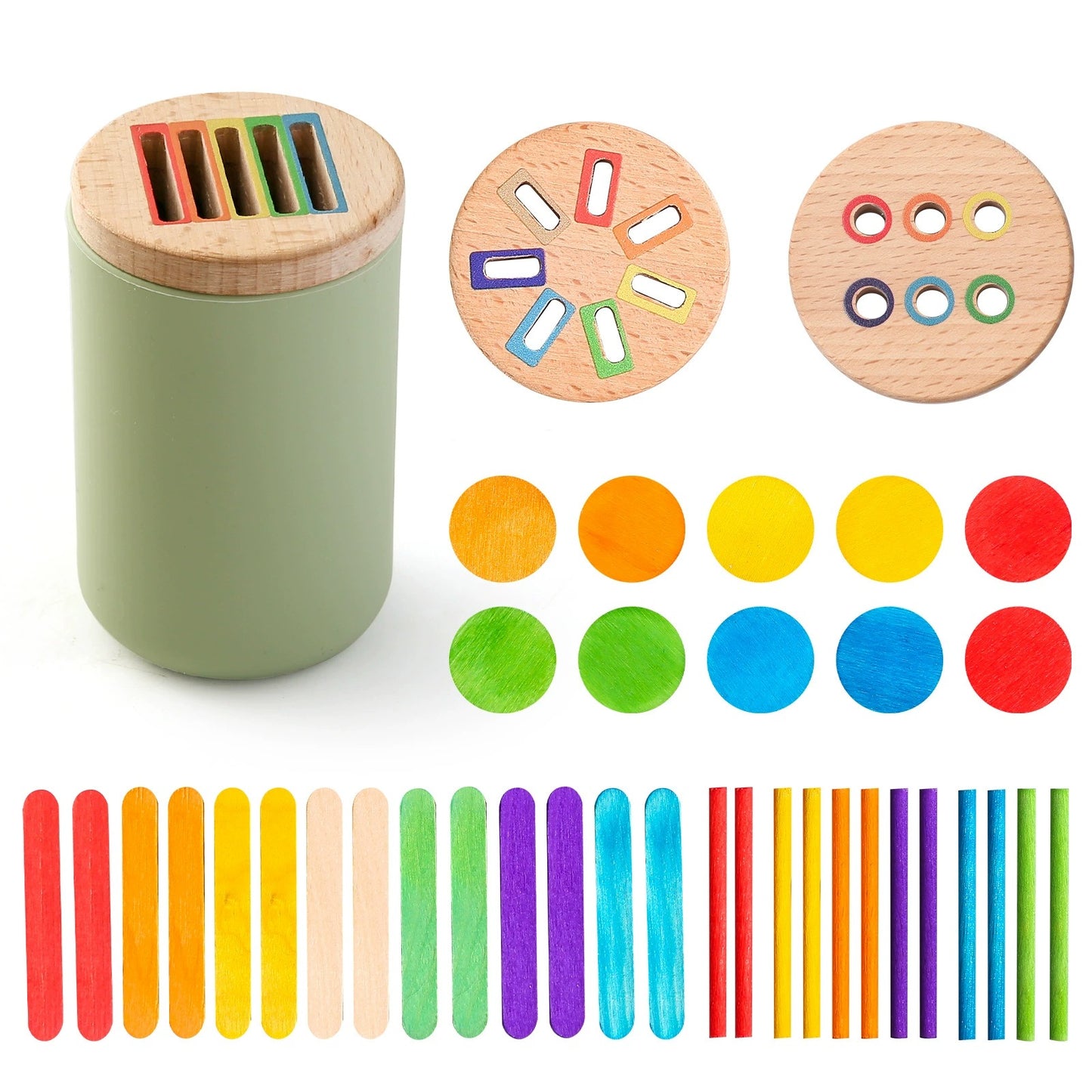 Silicone & Wood Color Sorting and Stacking Play Set