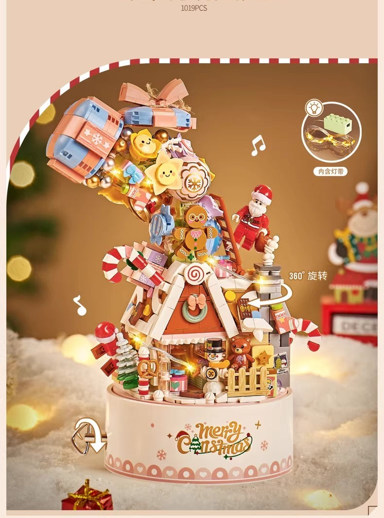 Rotating Musical Building Block Ornament with Integrated Lights