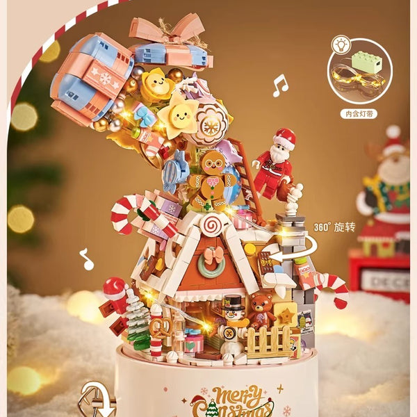 Rotating Musical Building Block Ornament with Integrated Lights