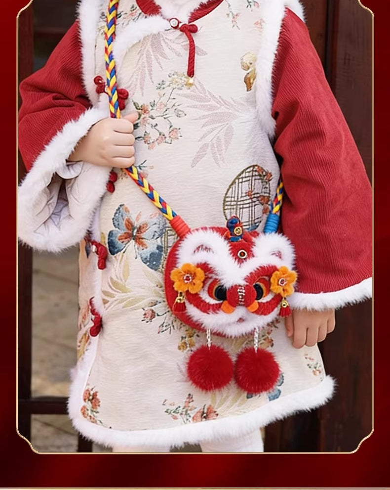 Festive Lion Dance Plush Crossbody Bag