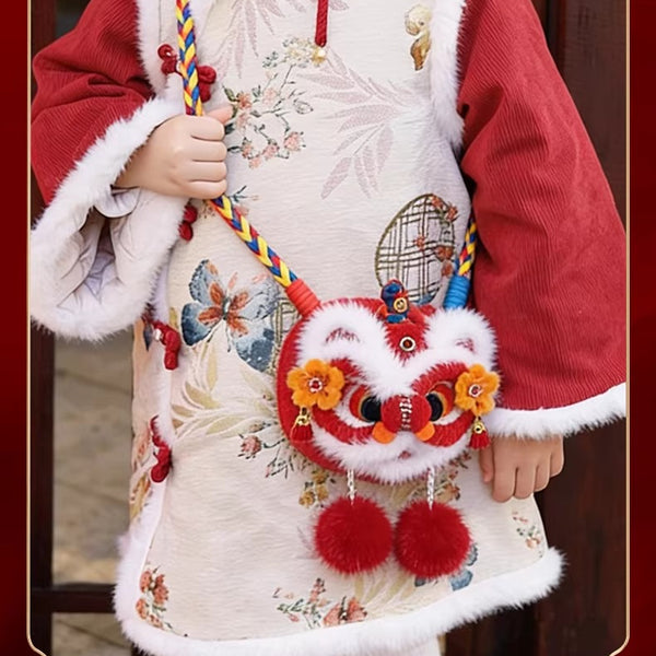 Festive Lion Dance Plush Crossbody Bag