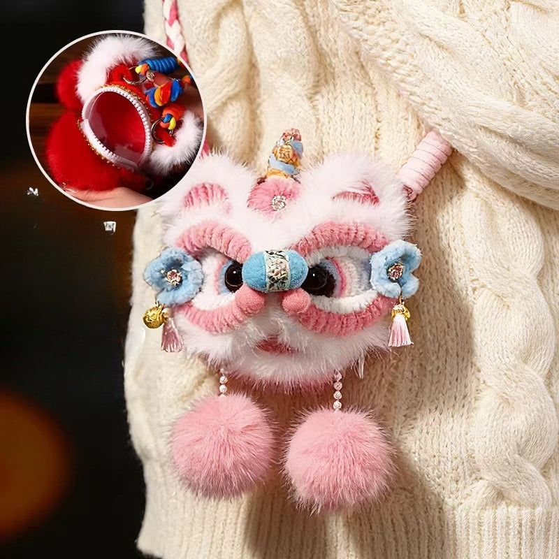 Festive Lion Dance Plush Crossbody Bag