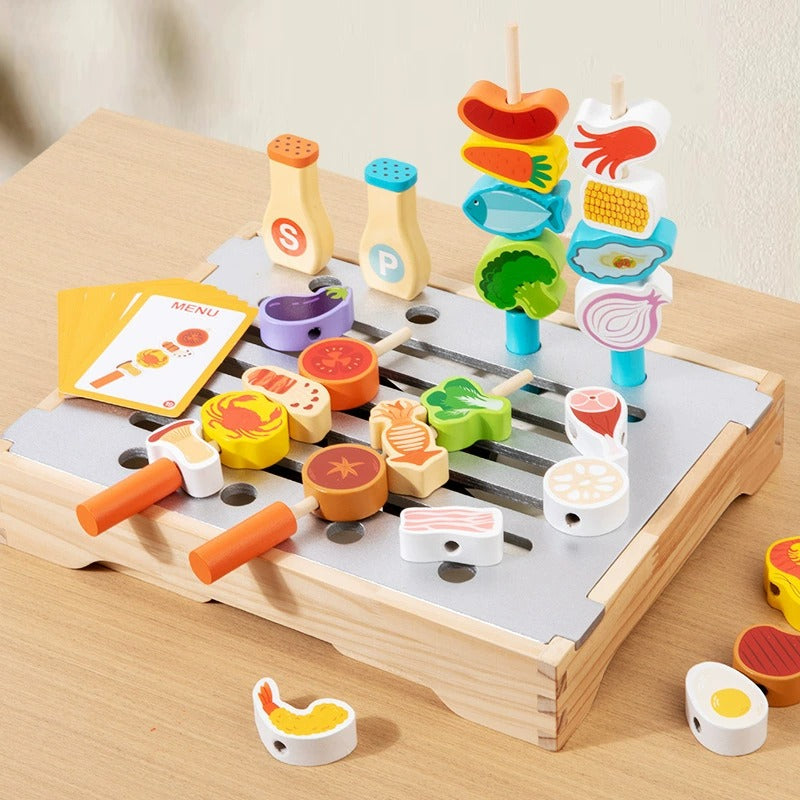 Wooden Pretend Play BBQ Grill Set