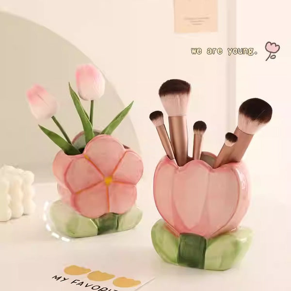 Ceramic Floral Desktop Organizer and Ornament