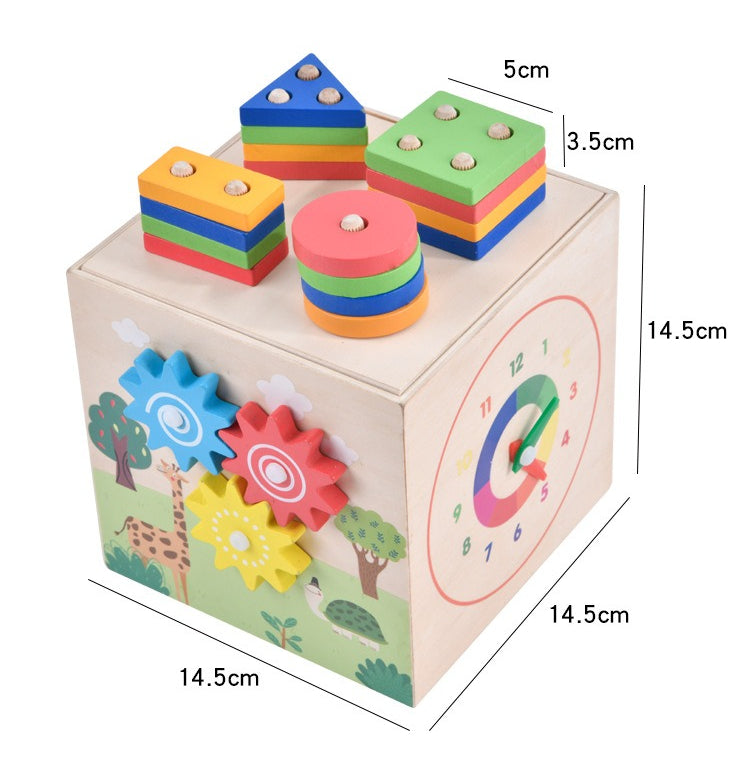 6-in-1 Montessori Wooden Activity Cube & Shape Sorter