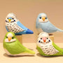 Hand-Carved Wooden Budgie and Monk Parakeet Figurine