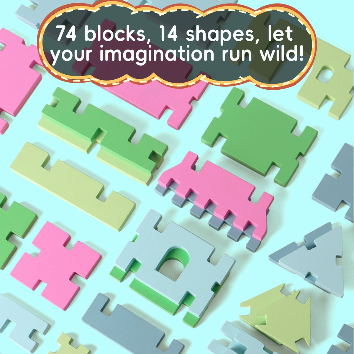 74-Piece Large Wooden Interlocking Building Blocks