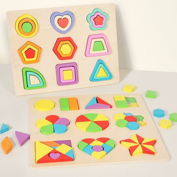 Wooden Geometric Shapes Matching Puzzle Board