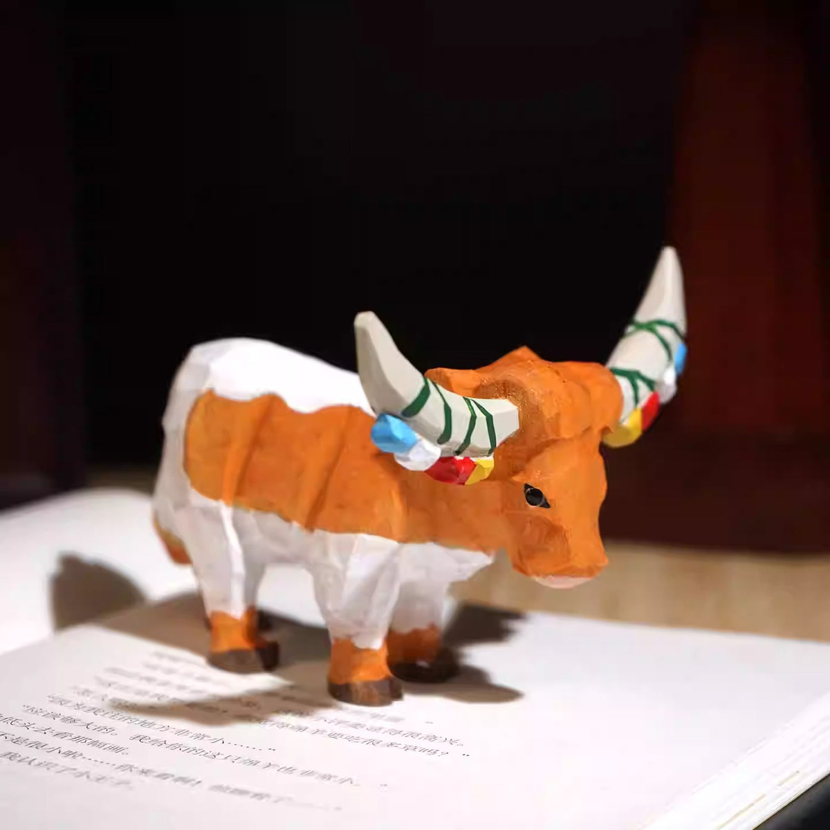 Hand-Carved Wooden Tibetan Ox Ornament