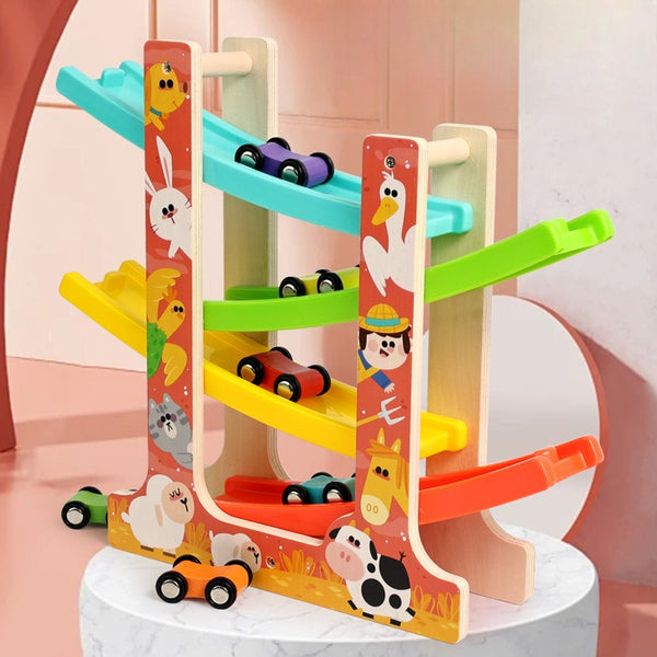 🏎️ The Wooden Rainbow Ramp Racer & Car Slider