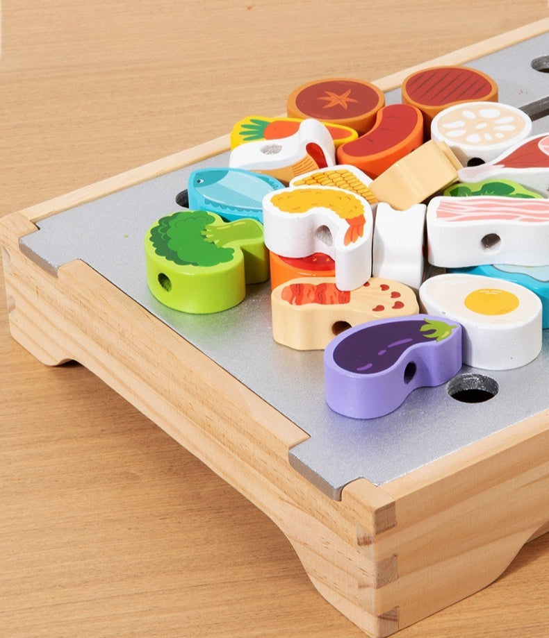 Wooden Pretend Play BBQ Grill Set