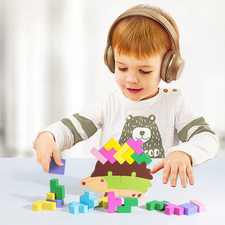 Wooden Balancing Hedgehog 2-in-1 Stacking & Puzzle Game