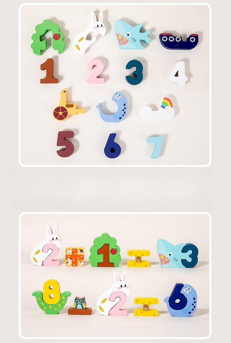 Wooden Number Counting Toy Matching Block Set