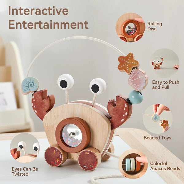 Wooden Crab Pull Toy and Bead Maze