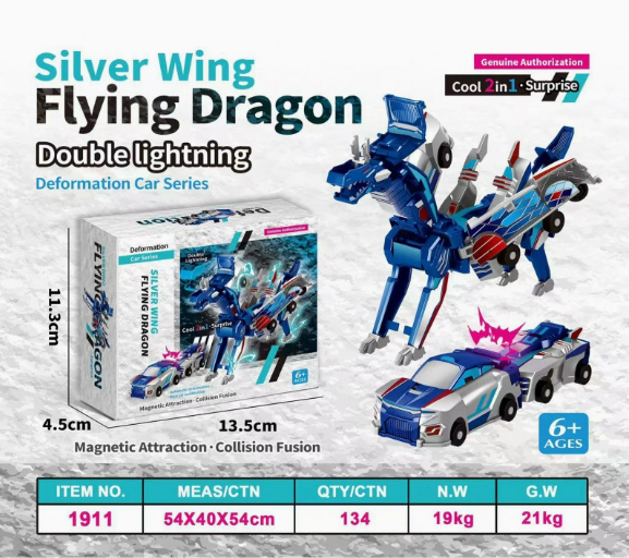 Magnetic Collision Transforming Dragon Car Set