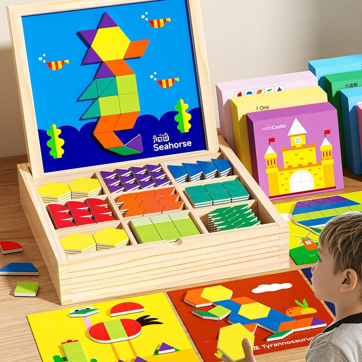 Magnetic Wooden Tangram Puzzle Set - 255 Pieces