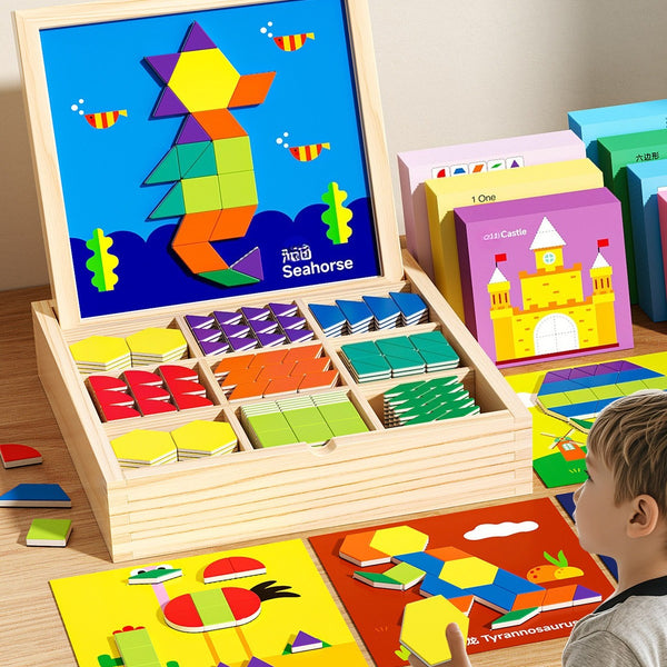 Magnetic Wooden Tangram Puzzle Set - 255 Pieces