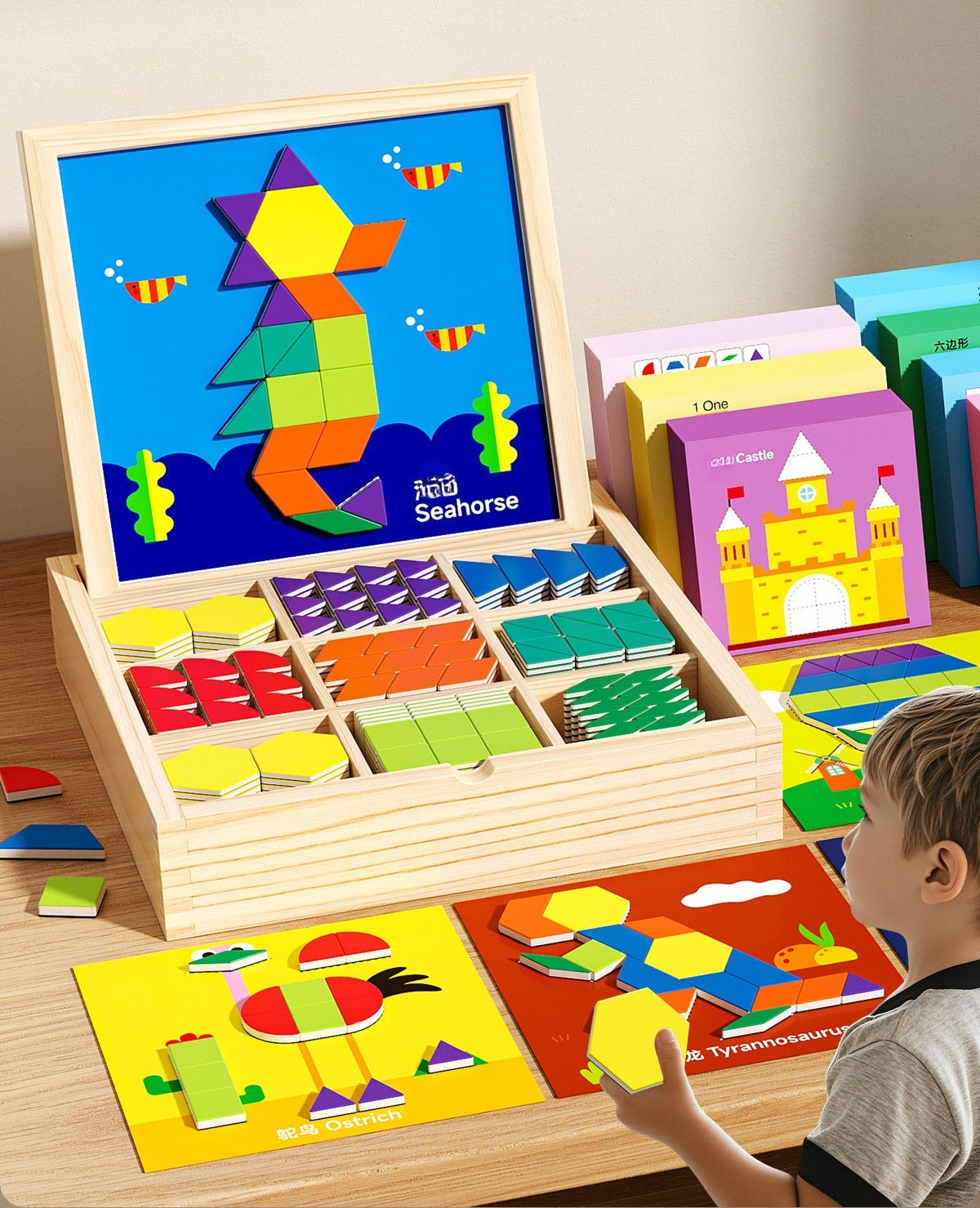 Magnetic Wooden Tangram Puzzle Set - 255 Pieces