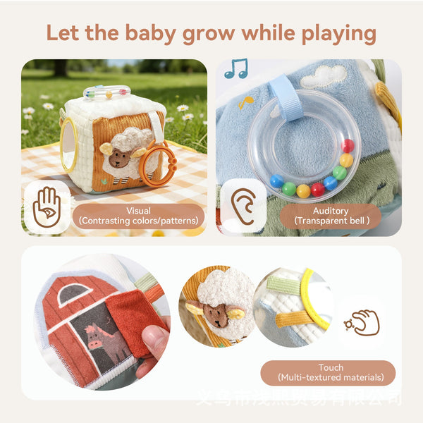 Soft Baby Sensory Cube with Rattle and Mirror - Forest Friends