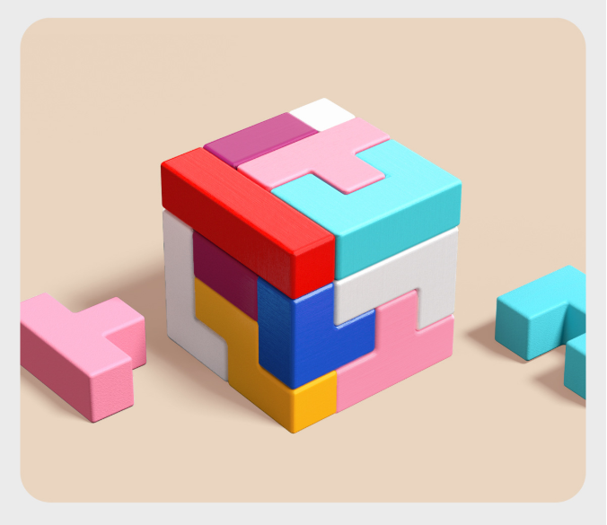 Colorful geometric puzzle on a beige background