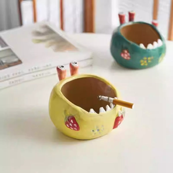 Hand-Painted Stoneware Monster Ashtray