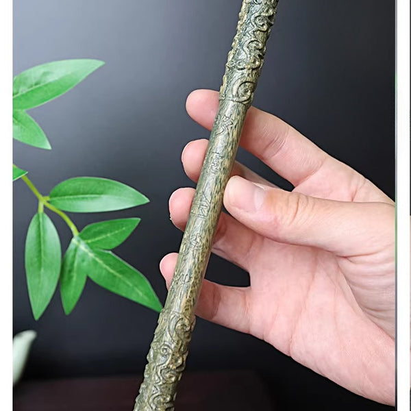 Hand-Carved Green Sandalwood Golden Cudgel Display
