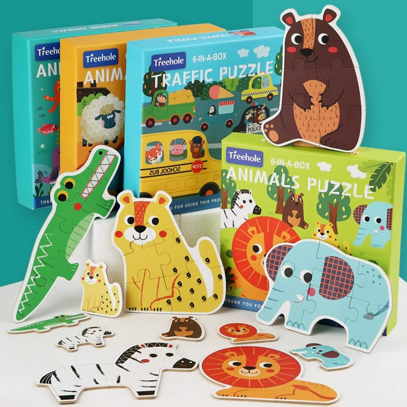 Kids' 6-in-1 Wooden Learning Puzzles - Assorted Themes