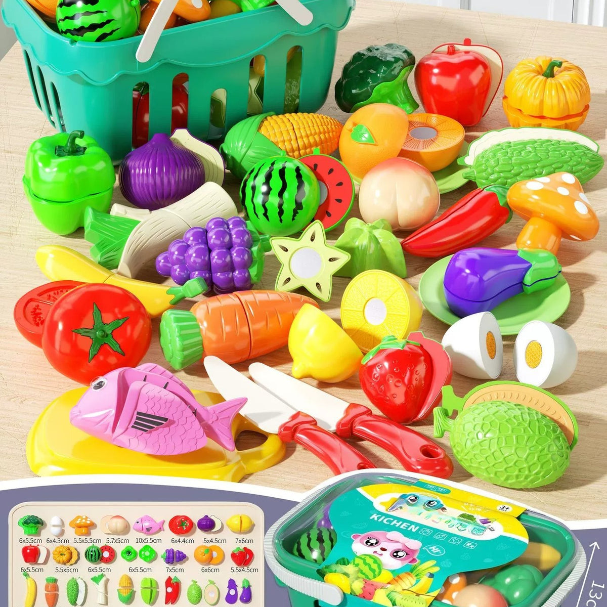 30-Piece Pretend Play Food Set with Storage Basket